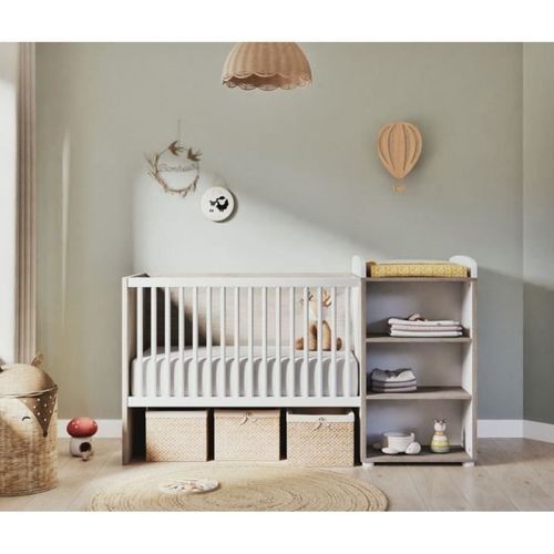 Lit Combiné - 120x60cm - Evolutif En 90x190cm - Babyprice Smile - Chene Silex