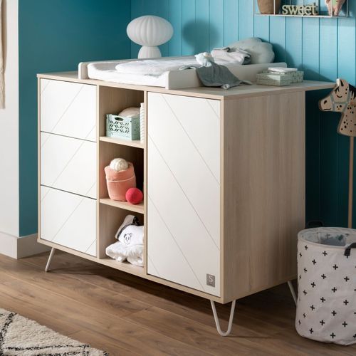 Plan à Langer Pour Grande Commode Happy - Blanc Et Bois