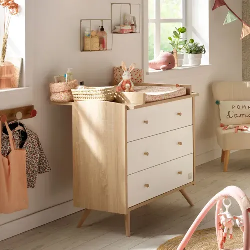 Commode 3 Tiroirs Access - Blanc Et Bois