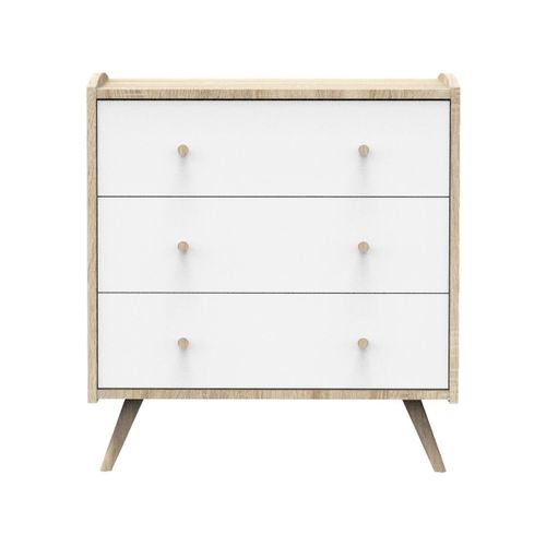 Commode 3 Tiroirs Access - Blanc Et Bois
