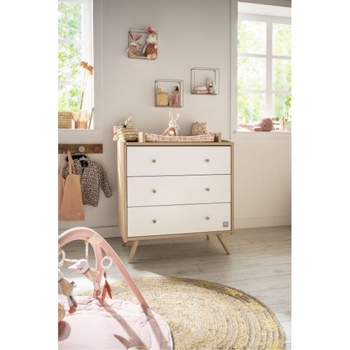 Commode 3 Tiroirs Access - Blanc Et Bois