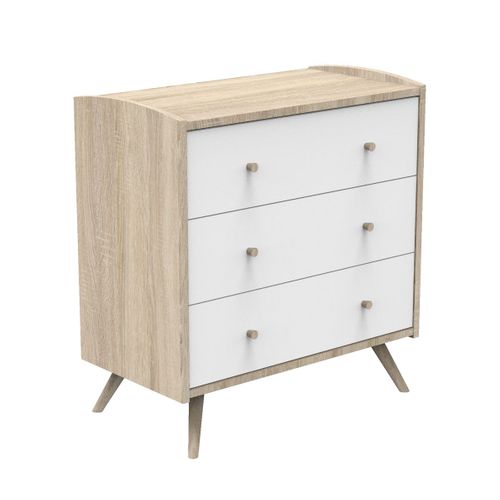 Commode 3 Tiroirs Access - Blanc Et Bois