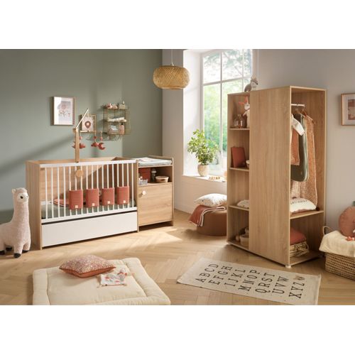 Lit Bébé Combiné 120x60 Évolutif En 90x190 En Décor Bois Avec Commode à Langer 1 Porte
