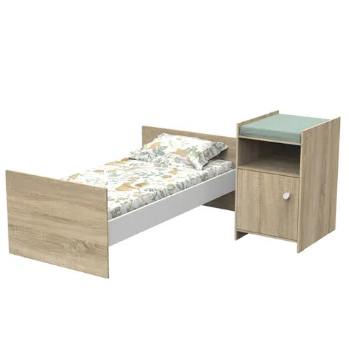 Lit Bébé Combiné 120x60 Évolutif En 90x190 En Décor Bois Avec Commode à Langer 1 Porte