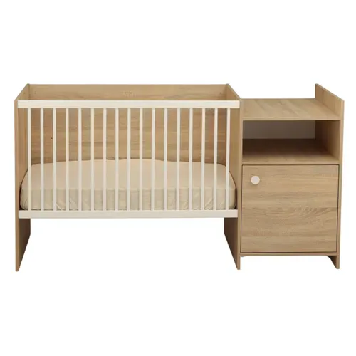Lit Bébé Combiné 120x60 Évolutif En 90x190 En Décor Bois Avec Commode à Langer 1 Porte