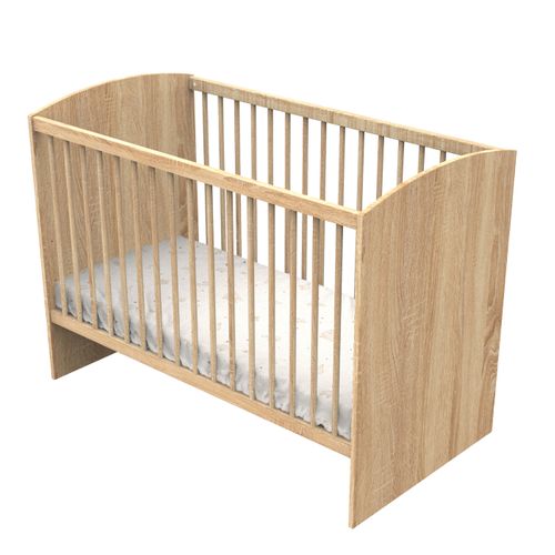 Lit Bébé 120 X 60 Avec Têtes De Lit Arrondies En Bois Décor Chêne Doré