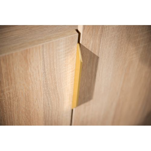 Armoire 2 Portes Et 3 Niches Avec Poignées Dorées Décor Chêne Doré