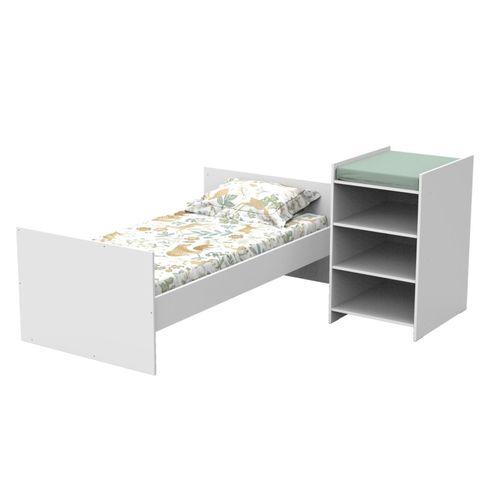 Lit Bébé Combiné 120x60 Évolutif En 90x190 En Bois Blanc