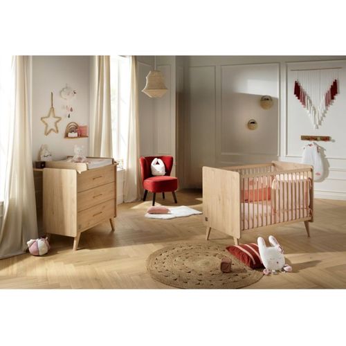 Arty Lit Bébé 120x60 + Commode 3 Tiroirs Chêne Suave, Poignées Au Choix