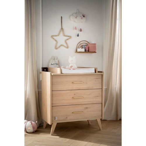 Pack Chambre Bébé Arty - Lit 120x60 Cm, Commode 3 Tiroirs, Armoire Marron