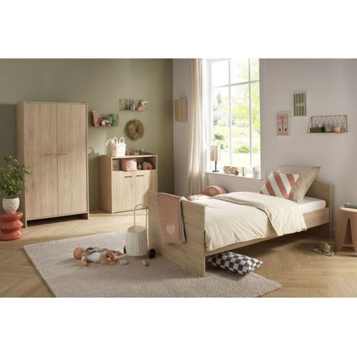 Ensemble Chambre Adèle 3 Pièces – Lit Évolutif 120x60, Commode et Armoire Hêtre/crème