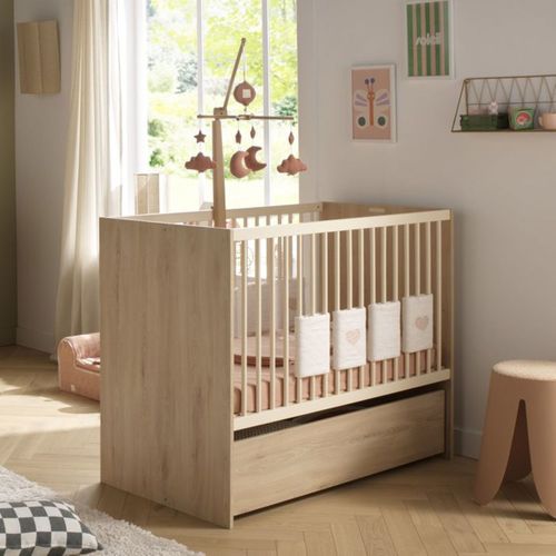 Ensemble Chambre Adèle 3 Pièces – Lit Évolutif 120x60, Commode et Armoire Hêtre/crème