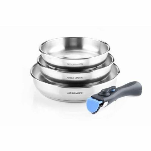 Set De 3 Poêles Inox 20/24/26 Cm Avec Poignée Amovible - Tous Feux