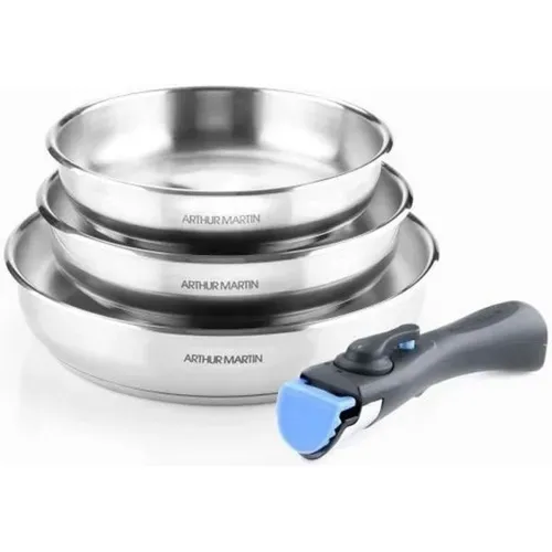 Set De 3 Poêles Inox 20/24/26 Cm Avec Poignée Amovible - Tous Feux