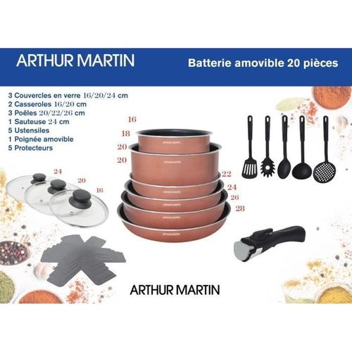 Batterie De Cuisine Induction - Arthur Martin - Am925b - Aluminium - 8 Pieces - Poignée Amovible - Tous Feux Dont Induction