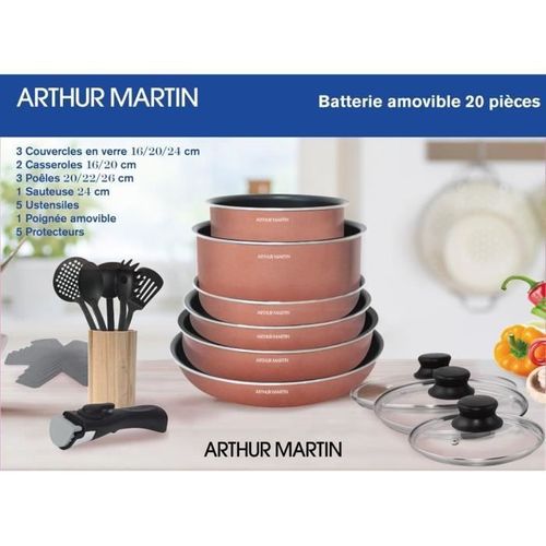 Batterie De Cuisine 20 Pieces - Aluminium - Poignée Amovible - Tous Feux Dont Induction
