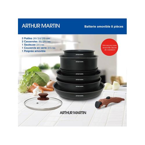 Batterie De Cuisine 8 Pièces Aluminium — Poignée Amovible Effet Bois, Induction