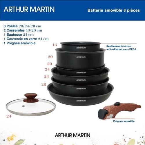 Batterie De Cuisine 8 Pièces Aluminium — Poignée Amovible Effet Bois, Induction