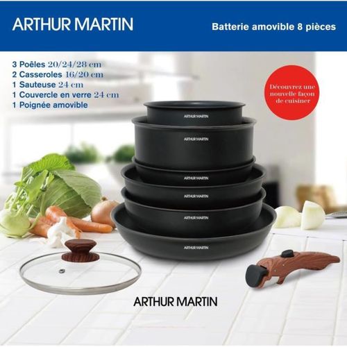 Batterie De Cuisine 8 Pièces Aluminium — Poignée Amovible Effet Bois, Induction