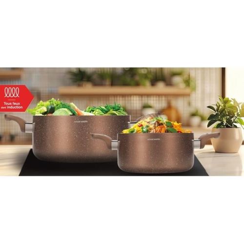 Set 2 Marmites Aluminium 20/24 Cm Avec Couvercles En Verre - Induction, Anti-adhésif