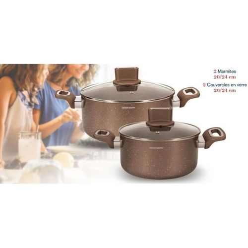 Set 2 Marmites Aluminium 20/24 Cm Avec Couvercles En Verre - Induction, Anti-adhésif