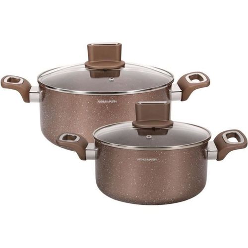Set 2 Marmites Aluminium 20/24 Cm Avec Couvercles En Verre - Induction, Anti-adhésif