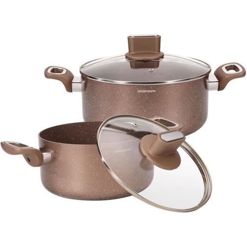 Set 2 Marmites Aluminium 20/24 Cm Avec Couvercles En Verre - Induction, Anti-adhésif