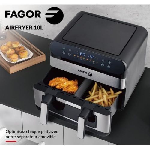 Friteuse Sans Huile 10 L 2400 W, Double Bac 4,5 L, Écran Tactile