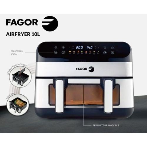 Friteuse Sans Huile 10 L 2400 W, Double Bac 4,5 L, Écran Tactile