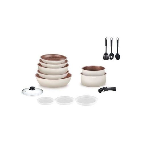 Set De Cuisson 18 Pièces En Aluminium – Revêtement Effet Pierre, Poignée Amovible, Induction