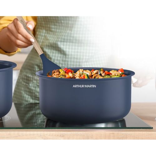 Batterie De Cuisine 10 Pièces Poignée Amovible Bleu  Am6455