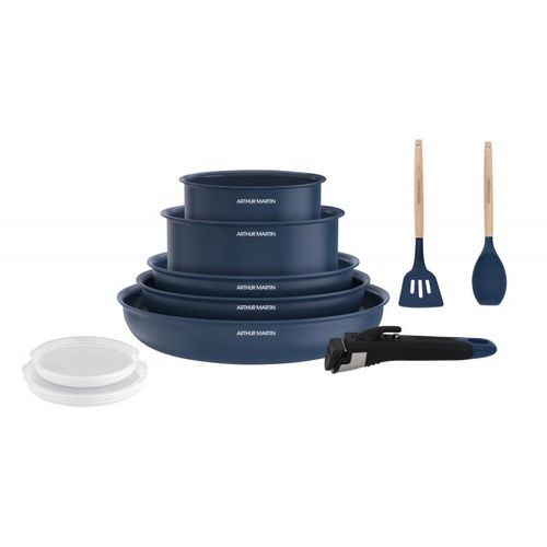 Batterie De Cuisine 10 Pièces Poignée Amovible Bleu  Am6455