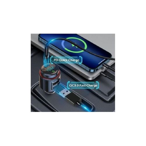 Transmetteur Fm Bluetooth Voiture Noir — USB-c Pd30w, 2x USB-a, 48w