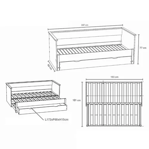 Lit Banquette Extensible 90x190 Inclus Sommiers Et 1 Tiroirs Alice Blanc