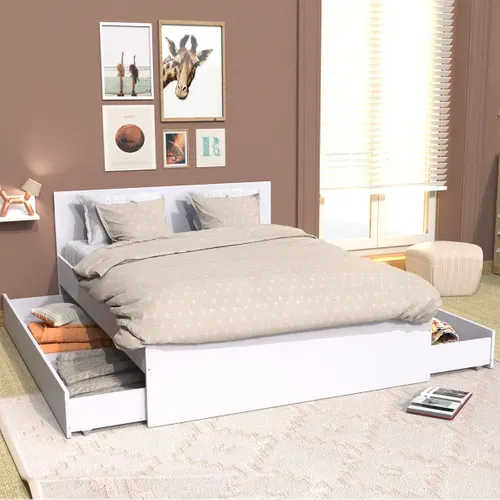 Lit 140x190 Inclus 2 Tiroirs Oslo Blanc
