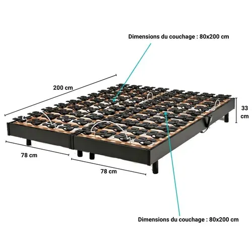 Ensemble 2 Sommiers Relaxation Électrique Flexpalace 2x80x200 / Noir