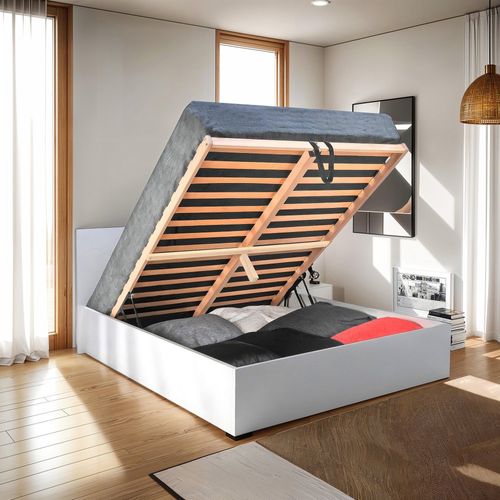 Lit Coffre Madrid 140x190 + 1 Sommier / Blanc