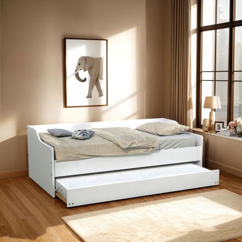 Lit gigogne 90x190 cm avec sommiers ALIX blanc vue d'ambiance 1