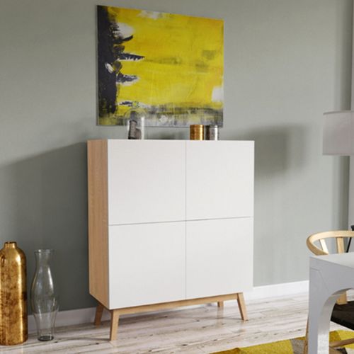 Buffet 4 Portes Home Chêne Blanchi Et Blanc