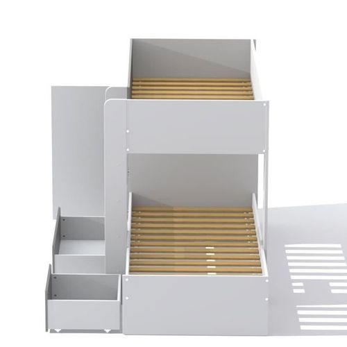 Lit Superposé 90 x 190 - Armoire - Tiroirs - Twin - Blanc Et Gris