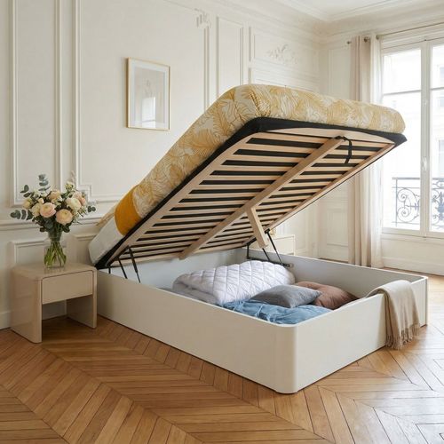 Lit Coffre Spiro 140x190cm + 1 Sommier / Blanc