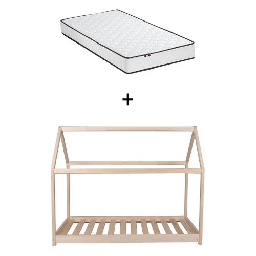 Lit Cabane Et Sommier 70x140 Panda - Naturel