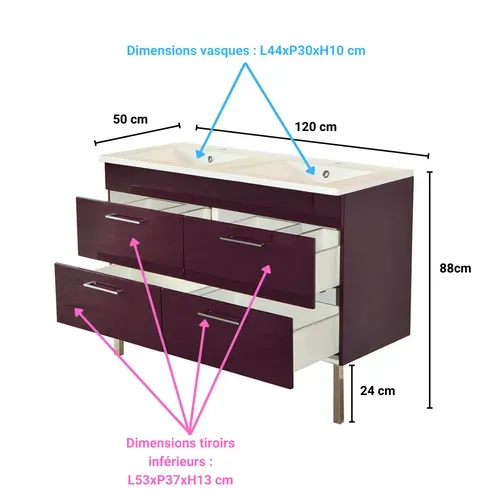 Ensemble Meuble Sous-vasque + Vasque Résine Milano / Aubergine