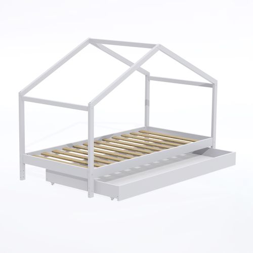 Lit Cabane 90x190 Tiroir De Lit Et Sommier Inclus Koala - Blanc Laqué