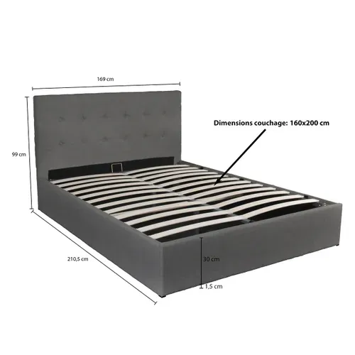 Lit Coffre 160x200 Sommier Inclus Mily Gris Foncé