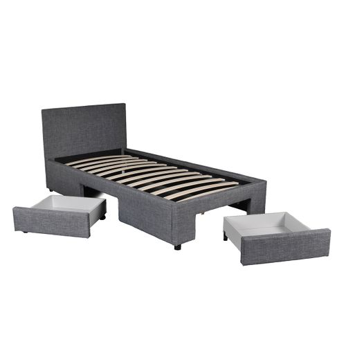 Lit 90x190 Sommier Inclus Et 2 Tiroirs Côme Girs Foncé