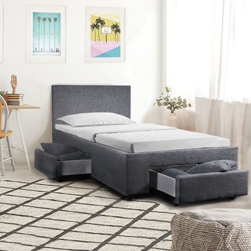 Lit 90x190 Sommier Inclus Et 2 Tiroirs Côme Girs Foncé