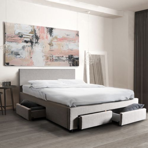 Lit 140x190 Sommier Inclus Et 4 Tiroirs Côme Girs Clair
