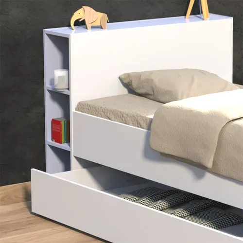 Lit 90x190 Inclus 1 Tiroir Et Étagères Fara - Blanc