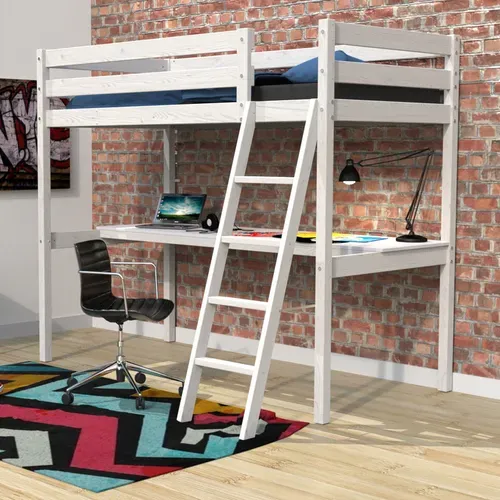 Lit Mezzanine 90x190 - Bureau - Sommier Inclus Kylian - Blanc